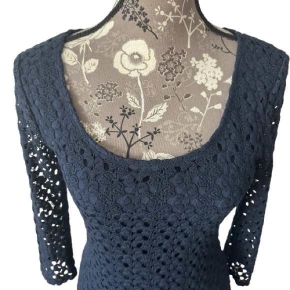 As U Wish Women's M Navy Blue Midi Pullover Sleeved Knit Bidycon Crochet Dress - Picture 5 of 15